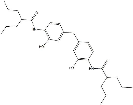 N-(2-hydroxy-4-{3-hydroxy-4-[(2-propylpentanoyl)amino]benzyl}phenyl)-2-propylpentanamide Structure