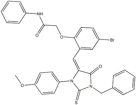 2-(2-{[1-benzyl-3-(4-methoxyphenyl)-5-oxo-2-thioxo-4-imidazolidinylidene]methyl}-4-bromophenoxy)-N-phenylacetamide Structure