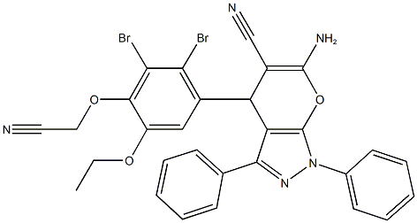 6-amino-4-[2,3-dibromo-4-(cyanomethoxy)-5-ethoxyphenyl]-1,3-diphenyl-1,4-dihydropyrano[2,3-c]pyrazole-5-carbonitrile Structure