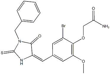 2-{4-[(1-benzyl-5-oxo-2-thioxo-4-imidazolidinylidene)methyl]-2-bromo-6-methoxyphenoxy}acetamide Struktur