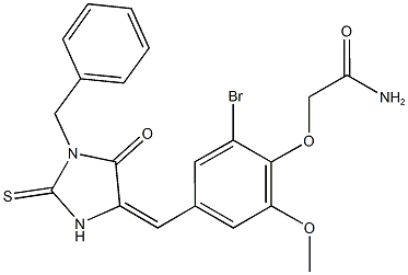 2-{4-[(1-benzyl-5-oxo-2-thioxo-4-imidazolidinylidene)methyl]-2-bromo-6-methoxyphenoxy}acetamide Structure