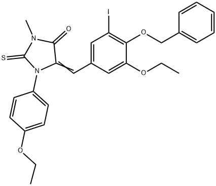 5-[4-(benzyloxy)-3-ethoxy-5-iodobenzylidene]-1-(4-ethoxyphenyl)-3-methyl-2-thioxo-4-imidazolidinone,666207-53-0,结构式