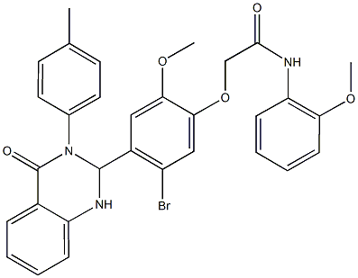 2-{5-bromo-2-methoxy-4-[3-(4-methylphenyl)-4-oxo-1,2,3,4-tetrahydro-2-quinazolinyl]phenoxy}-N-(2-methoxyphenyl)acetamide 化学構造式