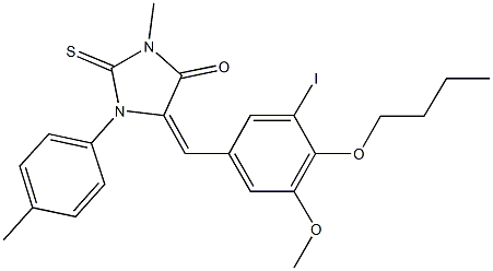 5-(4-butoxy-3-iodo-5-methoxybenzylidene)-3-methyl-1-(4-methylphenyl)-2-thioxo-4-imidazolidinone 化学構造式