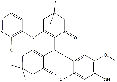 9-(2-chloro-4-hydroxy-5-methoxyphenyl)-10-(2-chlorophenyl)-3,3,6,6-tetramethyl-3,4,6,7,9,10-hexahydro-1,8(2H,5H)-acridinedione,666207-73-4,结构式