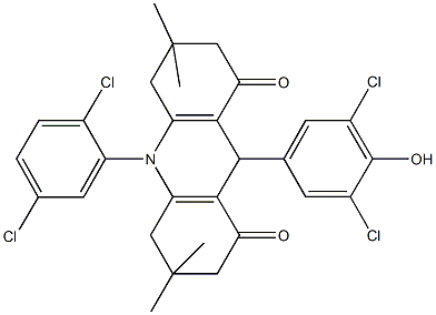 9-(3,5-dichloro-4-hydroxyphenyl)-10-(2,5-dichlorophenyl)-3,3,6,6-tetramethyl-3,4,6,7,9,10-hexahydro-1,8(2H,5H)-acridinedione Struktur