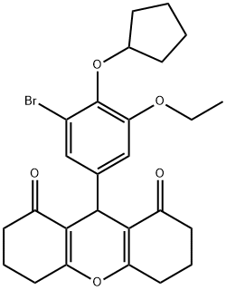 9-[3-bromo-4-(cyclopentyloxy)-5-ethoxyphenyl]-3,4,5,6,7,9-hexahydro-1H-xanthene-1,8(2H)-dione Struktur