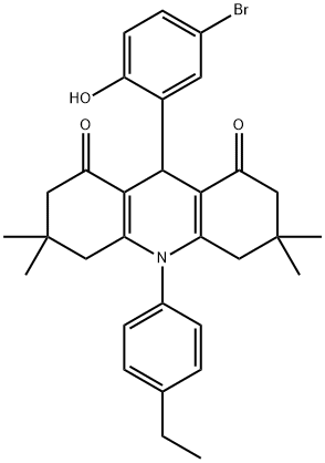 9-(5-bromo-2-hydroxyphenyl)-10-(4-ethylphenyl)-3,3,6,6-tetramethyl-3,4,6,7,9,10-hexahydro-1,8(2H,5H)-acridinedione Structure