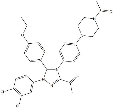 1-[4-[4-(4-acetyl-1-piperazinyl)phenyl]-1-(3,4-dichlorophenyl)-5-(4-ethoxyphenyl)-4,5-dihydro-1H-1,2,4-triazol-3-yl]ethanone 化学構造式