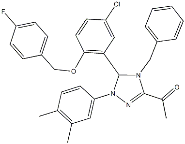 1-[4-benzyl-5-{5-chloro-2-[(4-fluorobenzyl)oxy]phenyl}-1-(3,4-dimethylphenyl)-4,5-dihydro-1H-1,2,4-triazol-3-yl]ethanone 化学構造式