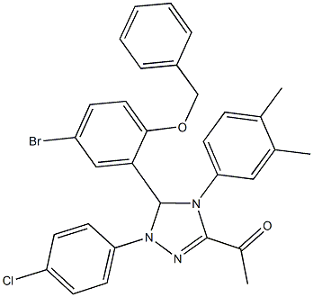 1-[5-[2-(benzyloxy)-5-bromophenyl]-1-(4-chlorophenyl)-4-(3,4-dimethylphenyl)-4,5-dihydro-1H-1,2,4-triazol-3-yl]ethanone Struktur