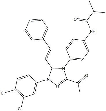 N-{4-[3-acetyl-1-(3,4-dichlorophenyl)-5-(2-phenylvinyl)-1,5-dihydro-4H-1,2,4-triazol-4-yl]phenyl}-2-methylpropanamide,666209-15-0,结构式