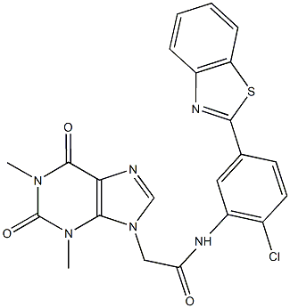 N-[5-(1,3-benzothiazol-2-yl)-2-chlorophenyl]-2-(1,3-dimethyl-2,6-dioxo-1,2,3,6-tetrahydro-9H-purin-9-yl)acetamide 化学構造式