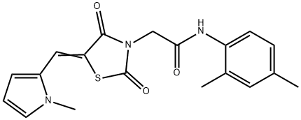 N-(2,4-dimethylphenyl)-2-{5-[(1-methyl-1H-pyrrol-2-yl)methylene]-2,4-dioxo-1,3-thiazolidin-3-yl}acetamide 化学構造式