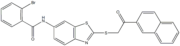 2-bromo-N-(2-{[2-(2-naphthyl)-2-oxoethyl]sulfanyl}-1,3-benzothiazol-6-yl)benzamide Struktur