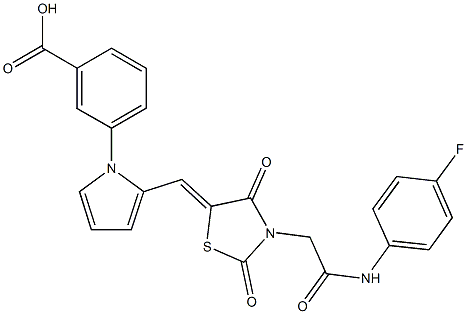 3-[2-({3-[2-(4-fluoroanilino)-2-oxoethyl]-2,4-dioxo-1,3-thiazolidin-5-ylidene}methyl)-1H-pyrrol-1-yl]benzoic acid 结构式