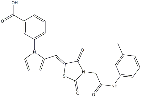 3-[2-({2,4-dioxo-3-[2-oxo-2-(3-toluidino)ethyl]-1,3-thiazolidin-5-ylidene}methyl)-1H-pyrrol-1-yl]benzoic acid Structure