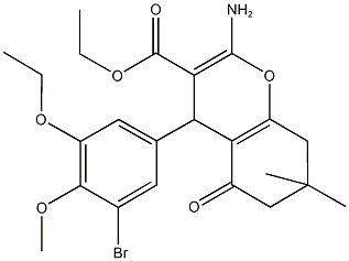 ethyl 2-amino-4-(3-bromo-5-ethoxy-4-methoxyphenyl)-7,7-dimethyl-5-oxo-5,6,7,8-tetrahydro-4H-chromene-3-carboxylate Struktur