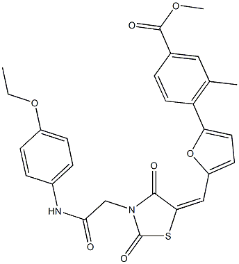 methyl 4-[5-({3-[2-(4-ethoxyanilino)-2-oxoethyl]-2,4-dioxo-1,3-thiazolidin-5-ylidene}methyl)-2-furyl]-3-methylbenzoate,666210-24-8,结构式