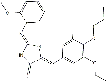 5-(3-ethoxy-5-iodo-4-propoxybenzylidene)-2-[(2-methoxyphenyl)imino]-1,3-thiazolidin-4-one,666210-32-8,结构式