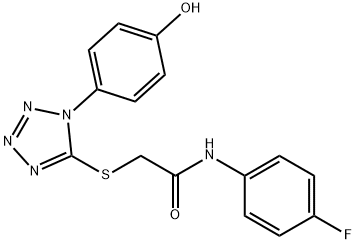 N-(4-fluorophenyl)-2-{[1-(4-hydroxyphenyl)-1H-tetraazol-5-yl]sulfanyl}acetamide 化学構造式