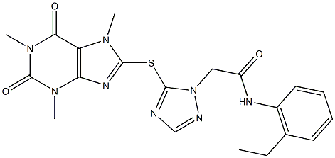 N-(2-ethylphenyl)-2-{5-[(1,3,7-trimethyl-2,6-dioxo-2,3,6,7-tetrahydro-1H-purin-8-yl)sulfanyl]-1H-1,2,4-triazol-1-yl}acetamide 结构式