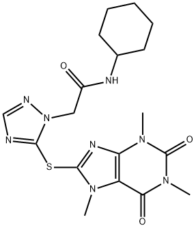 N-cyclohexyl-2-{5-[(1,3,7-trimethyl-2,6-dioxo-2,3,6,7-tetrahydro-1H-purin-8-yl)sulfanyl]-1H-1,2,4-triazol-1-yl}acetamide Structure