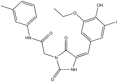 2-[4-(3-ethoxy-4-hydroxy-5-iodobenzylidene)-2,5-dioxo-1-imidazolidinyl]-N-(3-methylphenyl)acetamide Struktur