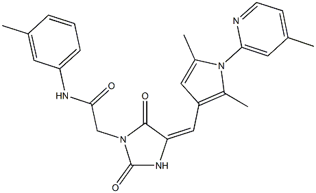 2-(4-{[2,5-dimethyl-1-(4-methyl-2-pyridinyl)-1H-pyrrol-3-yl]methylene}-2,5-dioxo-1-imidazolidinyl)-N-(3-methylphenyl)acetamide Struktur