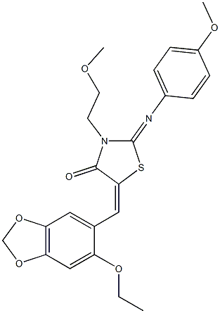 666211-29-6 5-[(6-ethoxy-1,3-benzodioxol-5-yl)methylene]-3-(2-methoxyethyl)-2-[(4-methoxyphenyl)imino]-1,3-thiazolidin-4-one