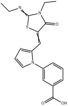 3-(2-{[3-ethyl-2-(ethylimino)-4-oxo-1,3-thiazolidin-5-ylidene]methyl}-1H-pyrrol-1-yl)benzoic acid,666211-31-0,结构式