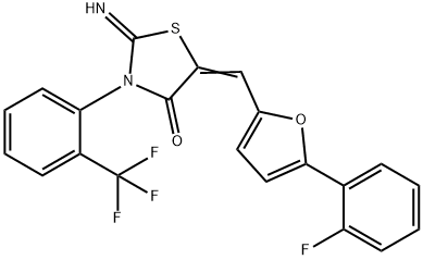 5-{[5-(2-fluorophenyl)-2-furyl]methylene}-2-imino-3-[2-(trifluoromethyl)phenyl]-1,3-thiazolidin-4-one Struktur