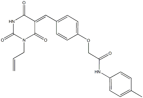 2-{4-[(1-allyl-2,4,6-trioxotetrahydro-5(2H)-pyrimidinylidene)methyl]phenoxy}-N-(4-methylphenyl)acetamide 结构式