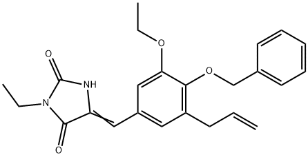 5-[3-allyl-4-(benzyloxy)-5-ethoxybenzylidene]-3-ethyl-2,4-imidazolidinedione 化学構造式