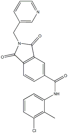 N-(3-chloro-2-methylphenyl)-1,3-dioxo-2-(3-pyridinylmethyl)-5-isoindolinecarboxamide 化学構造式