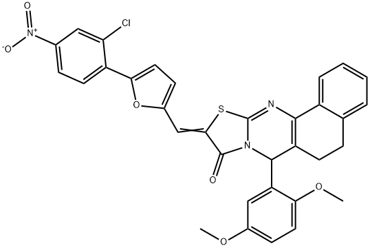 10-[(5-{2-chloro-4-nitrophenyl}-2-furyl)methylene]-7-(2,5-dimethoxyphenyl)-5,7-dihydro-6H-benzo[h][1,3]thiazolo[2,3-b]quinazolin-9(10H)-one Structure