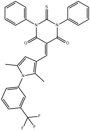 666712-01-2 5-({2,5-dimethyl-1-[3-(trifluoromethyl)phenyl]-1H-pyrrol-3-yl}methylene)-1,3-diphenyl-2-thioxodihydropyrimidine-4,6(1H,5H)-dione