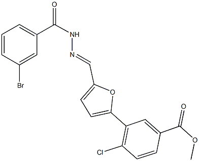 methyl 3-{5-[2-(3-bromobenzoyl)carbohydrazonoyl]-2-furyl}-4-chlorobenzoate 化学構造式