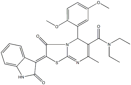 666712-29-4 5-(2,5-dimethoxyphenyl)-N,N-diethyl-7-methyl-3-oxo-2-(2-oxo-1,2-dihydro-3H-indol-3-ylidene)-2,3-dihydro-5H-[1,3]thiazolo[3,2-a]pyrimidine-6-carboxamide