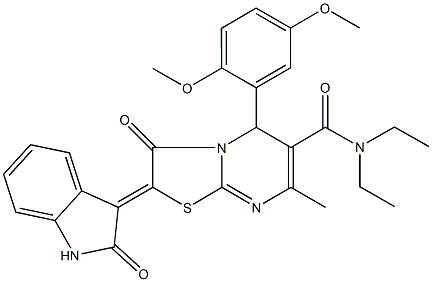 5-(2,5-dimethoxyphenyl)-N,N-diethyl-7-methyl-3-oxo-2-(2-oxo-1,2-dihydro-3H-indol-3-ylidene)-2,3-dihydro-5H-[1,3]thiazolo[3,2-a]pyrimidine-6-carboxamide Structure