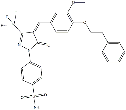 4-[4-[3-methoxy-4-(2-phenylethoxy)benzylidene]-5-oxo-3-(trifluoromethyl)-4,5-dihydro-1H-pyrazol-1-yl]benzenesulfonamide Struktur