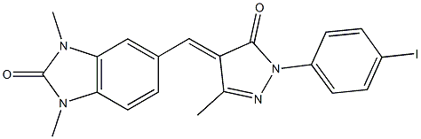 5-{[1-(4-iodophenyl)-3-methyl-5-oxo-1,5-dihydro-4H-pyrazol-4-ylidene]methyl}-1,3-dimethyl-1,3-dihydro-2H-benzimidazol-2-one,666712-47-6,结构式