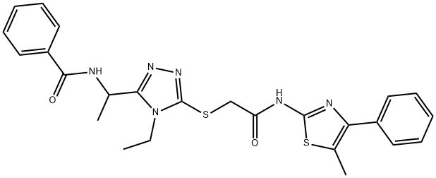 N-{1-[4-ethyl-5-({2-[(5-methyl-4-phenyl-1,3-thiazol-2-yl)amino]-2-oxoethyl}sulfanyl)-4H-1,2,4-triazol-3-yl]ethyl}benzamide,666712-97-6,结构式