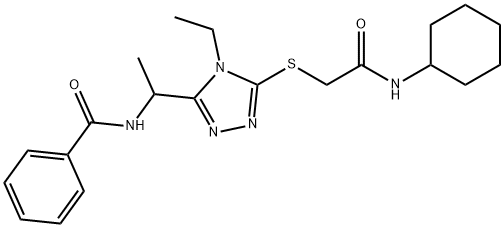 N-[1-(5-{[2-(cyclohexylamino)-2-oxoethyl]sulfanyl}-4-ethyl-4H-1,2,4-triazol-3-yl)ethyl]benzamide,666713-00-4,结构式