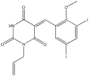 1-allyl-5-(3,5-diiodo-2-methoxybenzylidene)-2,4,6(1H,3H,5H)-pyrimidinetrione Structure