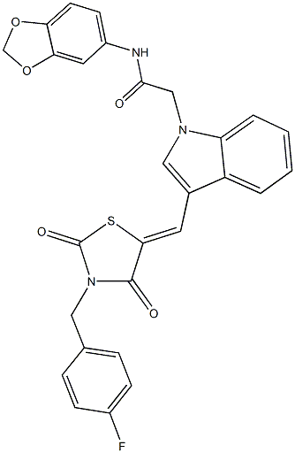 N-(1,3-benzodioxol-5-yl)-2-(3-{[3-(4-fluorobenzyl)-2,4-dioxo-1,3-thiazolidin-5-ylidene]methyl}-1H-indol-1-yl)acetamide Structure