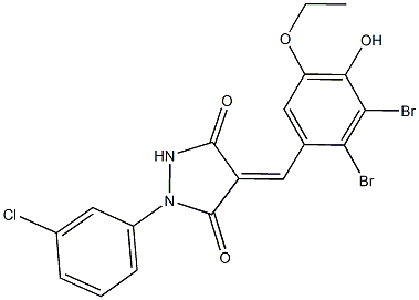 1-(3-chlorophenyl)-4-(2,3-dibromo-5-ethoxy-4-hydroxybenzylidene)-3,5-pyrazolidinedione,666713-69-5,结构式