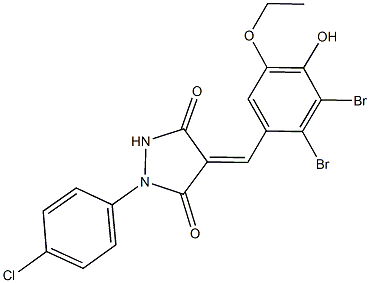 1-(4-chlorophenyl)-4-(2,3-dibromo-5-ethoxy-4-hydroxybenzylidene)-3,5-pyrazolidinedione,666713-70-8,结构式