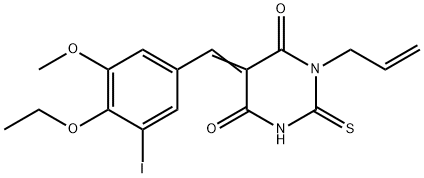 1-allyl-5-(4-ethoxy-3-iodo-5-methoxybenzylidene)-2-thioxodihydropyrimidine-4,6(1H,5H)-dione 结构式