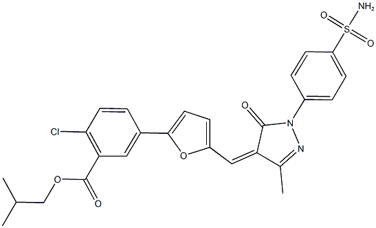 isobutyl 5-[5-({1-[4-(aminosulfonyl)phenyl]-3-methyl-5-oxo-1,5-dihydro-4H-pyrazol-4-ylidene}methyl)-2-furyl]-2-chlorobenzoate Struktur